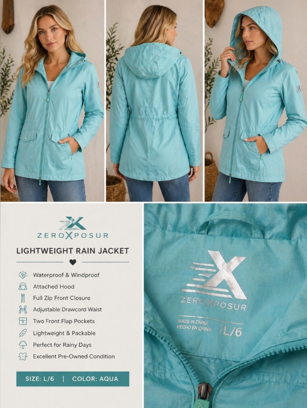 ZeroXposur Women's Aqua Lightweight Rain Jacket